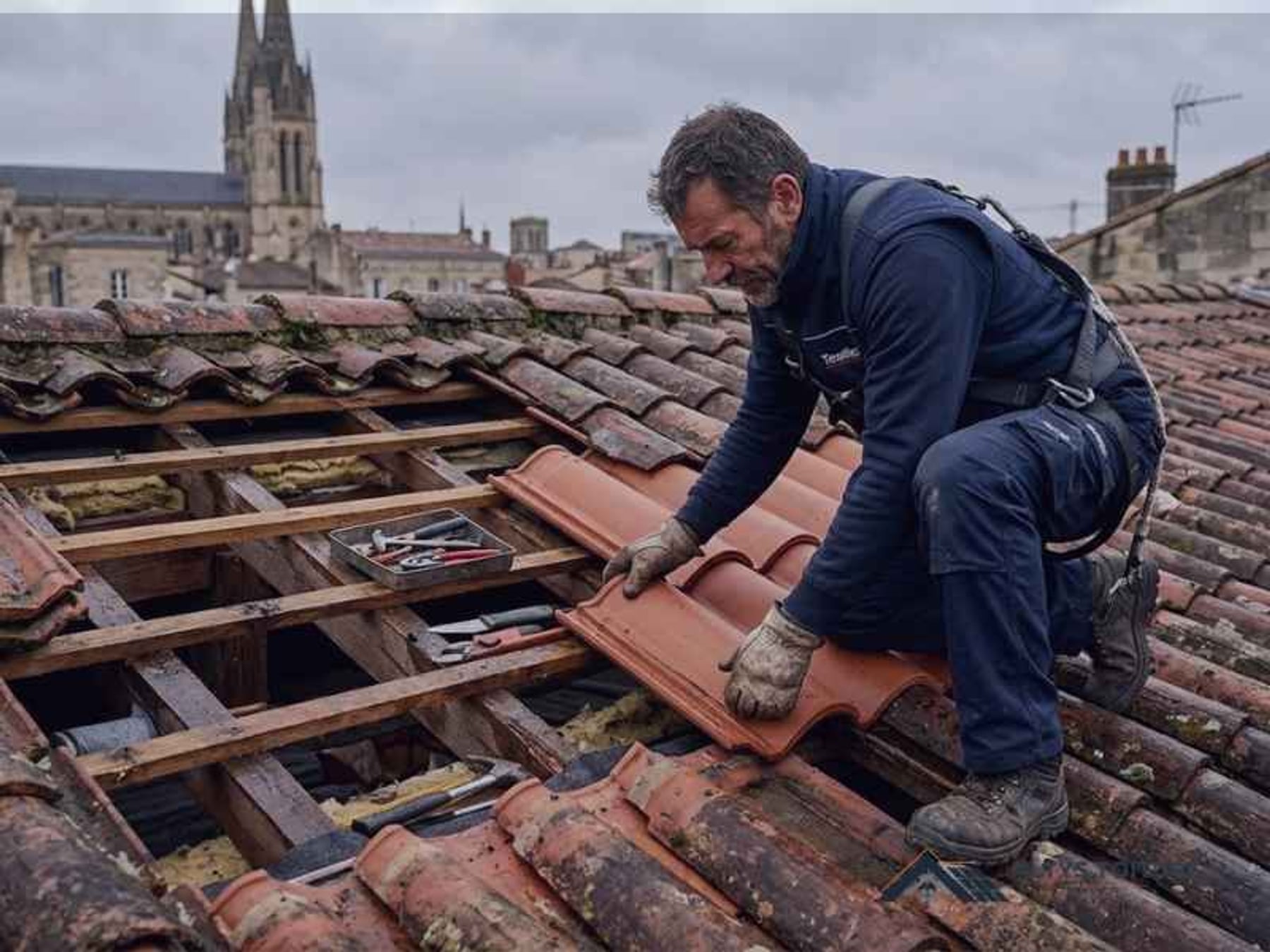 Couvreur Altys Toiture Libourne intervenant sur une toiture à La Bastide, Libourne